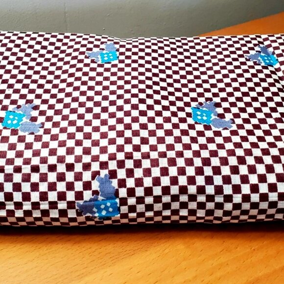 PLAID CHECK COTTON FABRIC NEW 83" x 36" BROWN WHITE BLUE CRAFT SEWING NEW - Picture 1 of 4